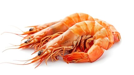 set of boiled prawns. Isolated on a white background