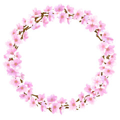 桜　リース　フレーム　飾り枠　素材　丸　和　見出し　飾り罫　おしゃれ　入学　卒業　ひなまつり　ひな祭り　お花見　白バック　透過