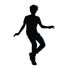 Silhouette of Dancing teenager on white 