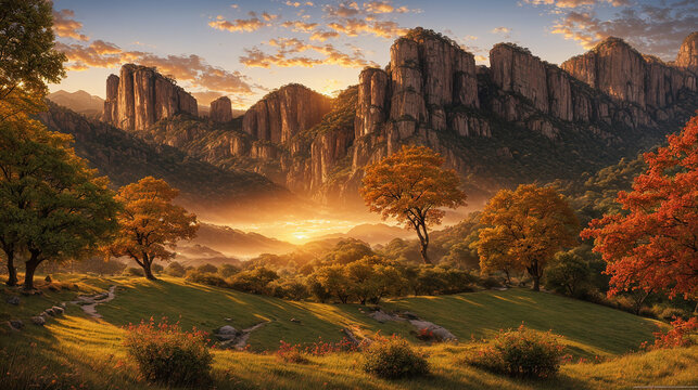 beautiful sunset landscape over the mountains