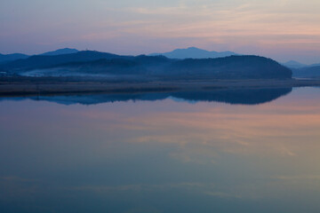 Fototapeta na wymiar Twilight Mist over Nakdong River