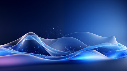 Calm blue waves with glimmering particles on a dark abstract background