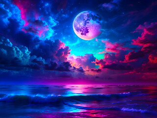 Fototapeta na wymiar cloud night moon over the sea landscape generative AI