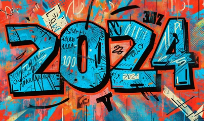 Cercles muraux Graffiti 2024 graffiti on a street wall texture