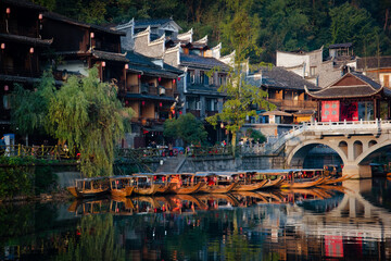 Fototapeta na wymiar Fenghuang Ancient Town. Located in Fenghuang County. Southwest of HuNan Province, China. Fenghuang is a popular tourist destination of Asia.