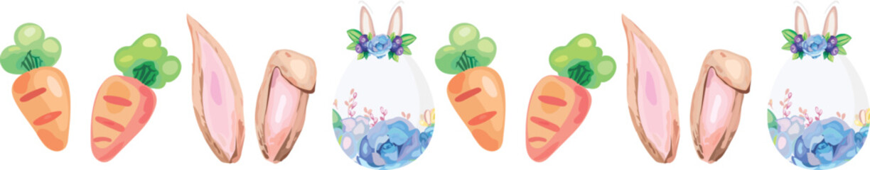 Easter line border illustration on transparent background.