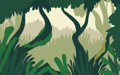 Gordijnen Green forest silhouette nature landscape abstract background flat design.Vector illustration. © badrus