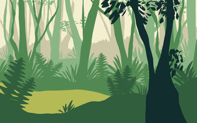 Fototapeta na wymiar Green forest silhouette nature landscape abstract background flat design.Vector illustration.