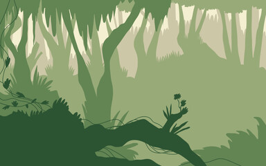Green forest silhouette nature landscape abstract background flat design.Vector illustration.