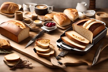 A sleek toaster browning slices of artisanal bread, creating a delightful breakfast scene.