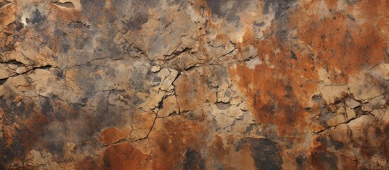 A flat stone surface with rusty appearance, dark inclusions, and chipped remnants.