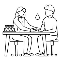Blood Sample Collection Concept, Medical lab technician Vector outline Design, Medical and Healthcare Scene Symbol, Diseases Diagnostics Sign, Doctor and Patient Characters Stock Illustration