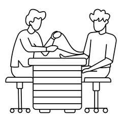 Physician checking blood Pressure Concept Vector outline Design, Medical and Healthcare Scene Symbol, Diseases Diagnostics Sign, Doctor and Patient Characters Stock Illustration