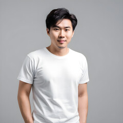 Obraz premium White T-shirt Mockup - Asian Model