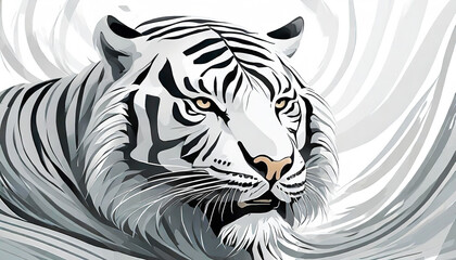 white tiger head, watercolor art design