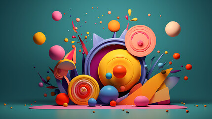 Colorful background realistic decorative design objects 3d render.