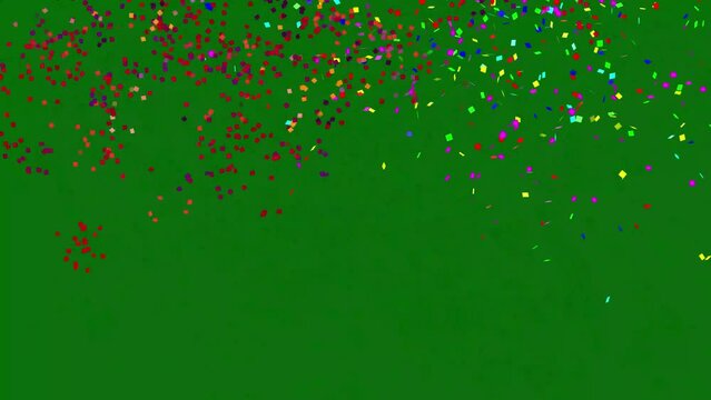 Dynamic Confetti Explosion - Festive 4K Animation for Your Holiday Projects! Colorful Party Confetti cascades in a Whirlwind of Glitter and Joy on a Stylish Green Background