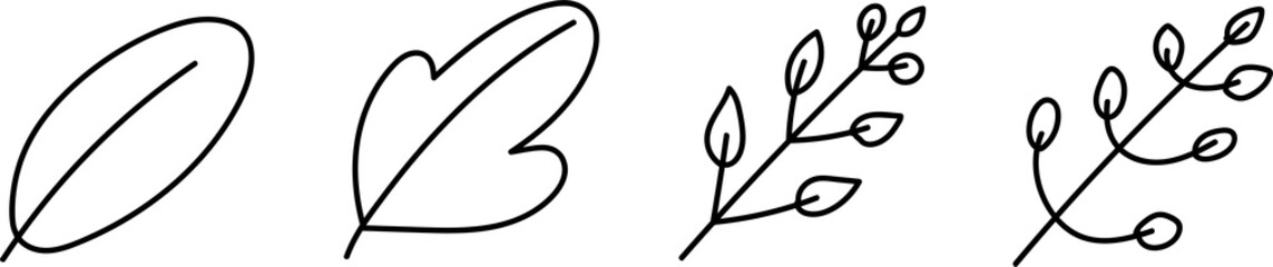 Foliage floral branch hand drawn black line art illustration