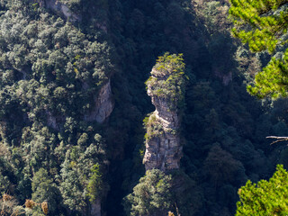 view of Avatar Mountains, Zhangjiajie National Forest Park, China. This National park was the inspiration for the movie Avatar