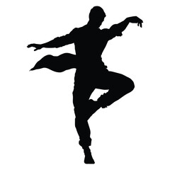Fototapeta na wymiar silhouette of male dancer in action pose