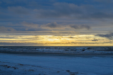 Icy sunset on Baltic sea.