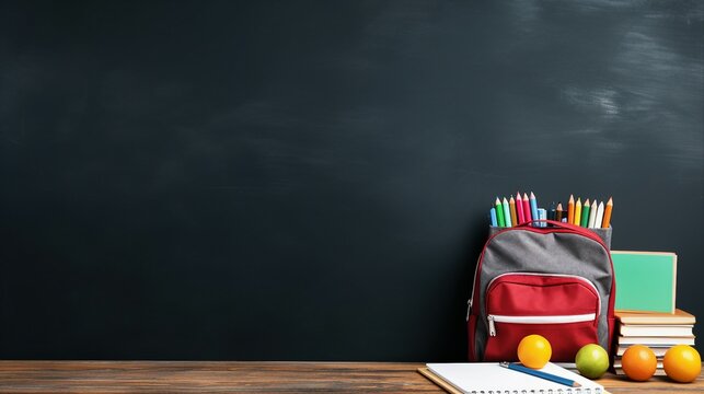 Enhance Online Learning with a Captivating Side View of a White Desk and School Supplies on Isolated Blackboard Background &ndash; Microstock Contributor&rsquo;s High-Impact Image