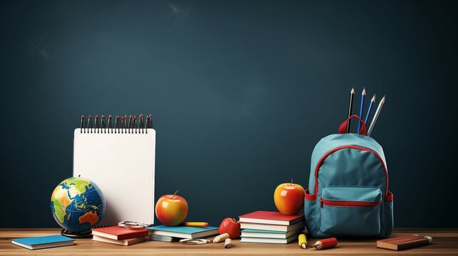 Enhance Online Learning with a Captivating Side View of a White Desk and School Supplies on Isolated Blackboard Background – Microstock Contributor’s High-Impact Image