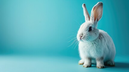 White Rabbit Against a Blue Background Signifying Easter Celebrations