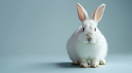 Obraz premium White Rabbit Against a Blue Background Signifying Easter Celebrations
