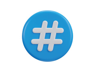 3d hashtag icon on blue circle button vector illustration