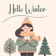 Hello winter concept with lettering illustration