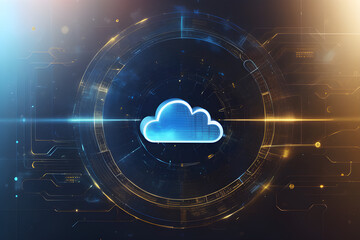 digital informational technology web futuristic hologram with cloud icon blue golden light