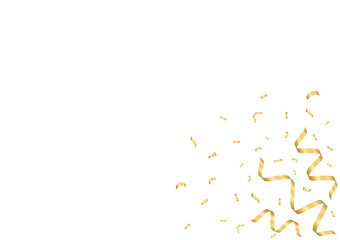 Golden Confetti Background. Falling Confetti for Party, Birthday, Celebration or Anniversary. Vector Illustration on White Background. 