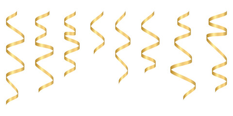 Golden Ribbon or Confetti. Ribbon for Party, Birthday, Celebration or Anniversary. Vector Illustration on White Background.  - obrazy, fototapety, plakaty