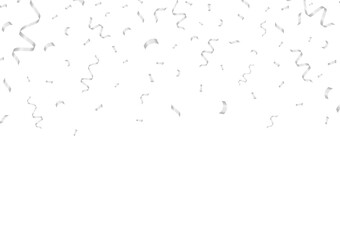 Silver Confetti Background. Falling Confetti for Party, Birthday, Celebration or Anniversary. Vector Illustration on White Background. 