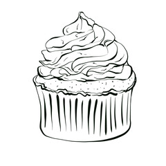 Cupcake Graphic drawing. Hand drawn illustration isolated on white background. Icon for logo or menu of cafe and restaurant