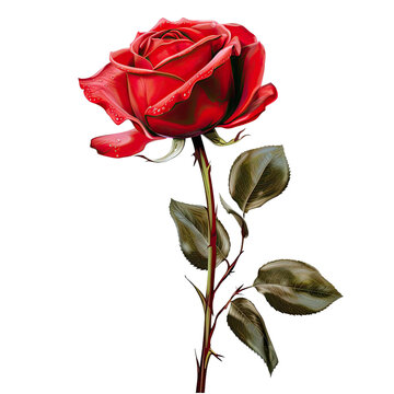  Beautiful red rose with leaves isolated on transparent background. rose day, propose or valentines day concept .