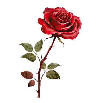  Beautiful red rose with leaves isolated on transparent background. rose day, propose or valentines day concept .