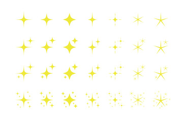黄色の星のキラキラエフェクト　ベタ色　セット