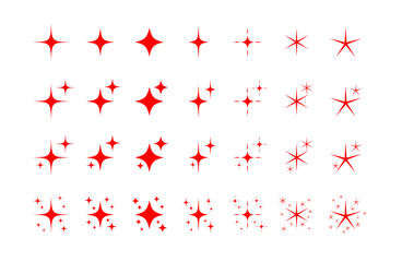 赤色の星のキラキラエフェクト　ベタ色　セット