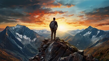 climber climbs the big rock, high mountains lofoten island, hiper northen light, midnight sun - Powered by Adobe