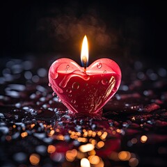 Burning candle in the shape of a heart