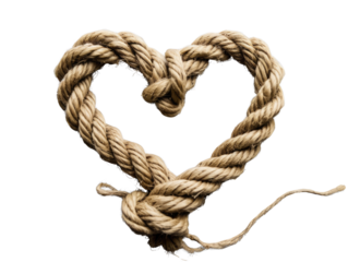 Rope twisted into a heart shape, symbolising strength and love on transparent background.