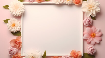 Fototapeta na wymiar Empty floral frame with copy space for greeting card or invitation design