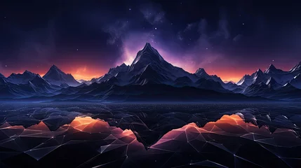Tuinposter Minimal wallpaper polygon mountain, dark background © andrenascimento