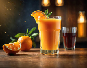 Fototapeta premium Orange juice in the morning kitchen, soft light, cinematic picture