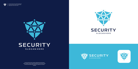 Shield tech logo design inspiration, Security logo vector template.