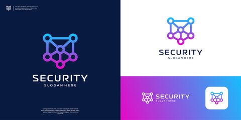 Geometric Shield logo design template, Abstract security with dot tech logo vector