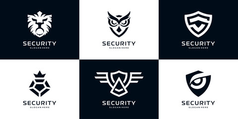 Fototapeta na wymiar Set of secure shield technology logo design. Abstract cyberspace symbol logo vector