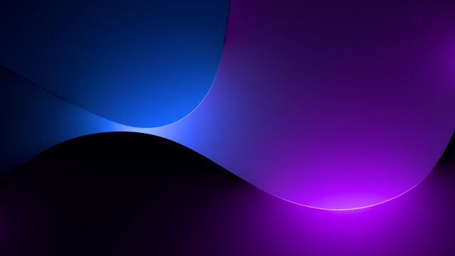 3d render, abstract background illuminated with violet blue neon light. Glowing wavy lines, curvy shapes. Futuristic minimal wallpaper